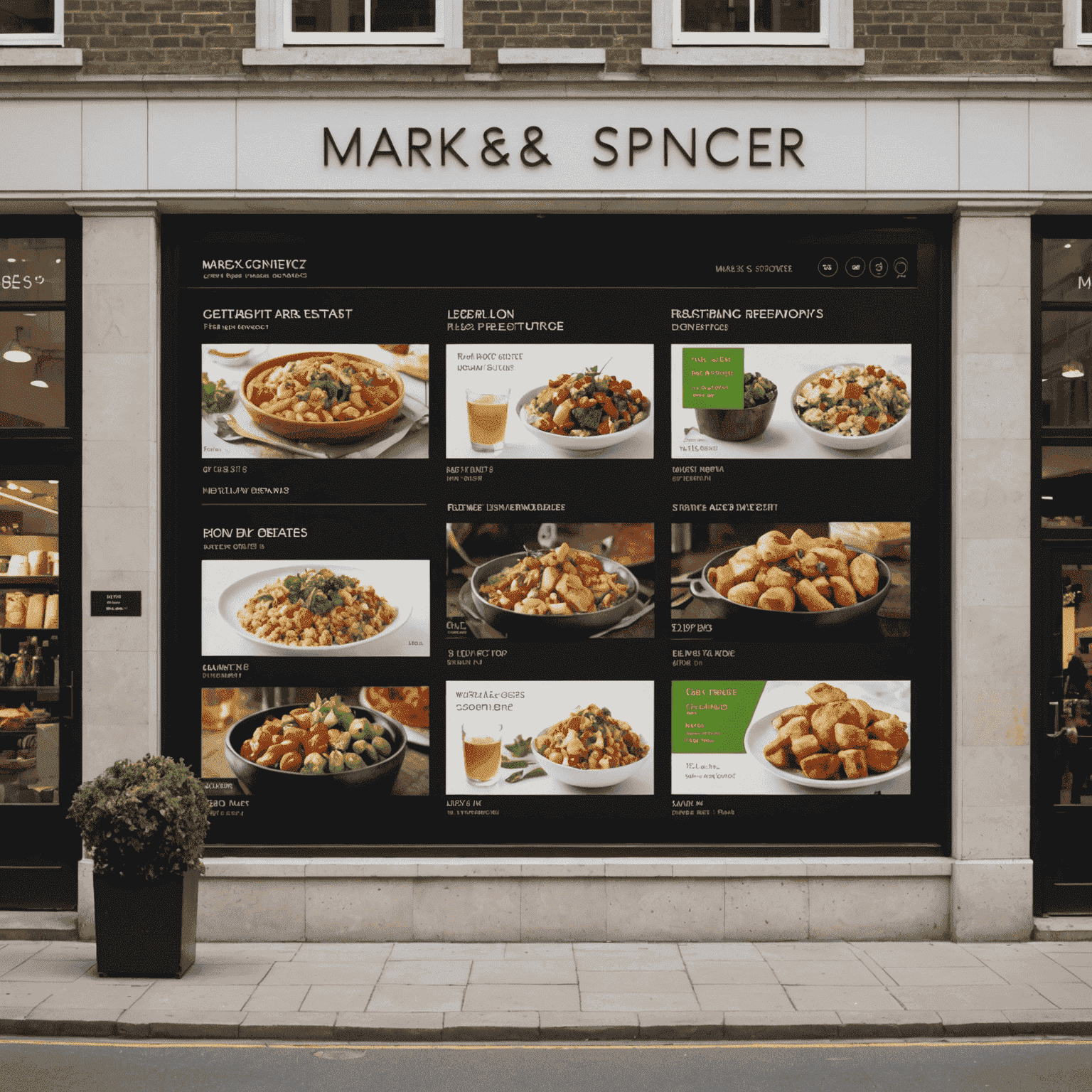 Marks & Spencer storefront with digital displays showing personalized offers and inventory information