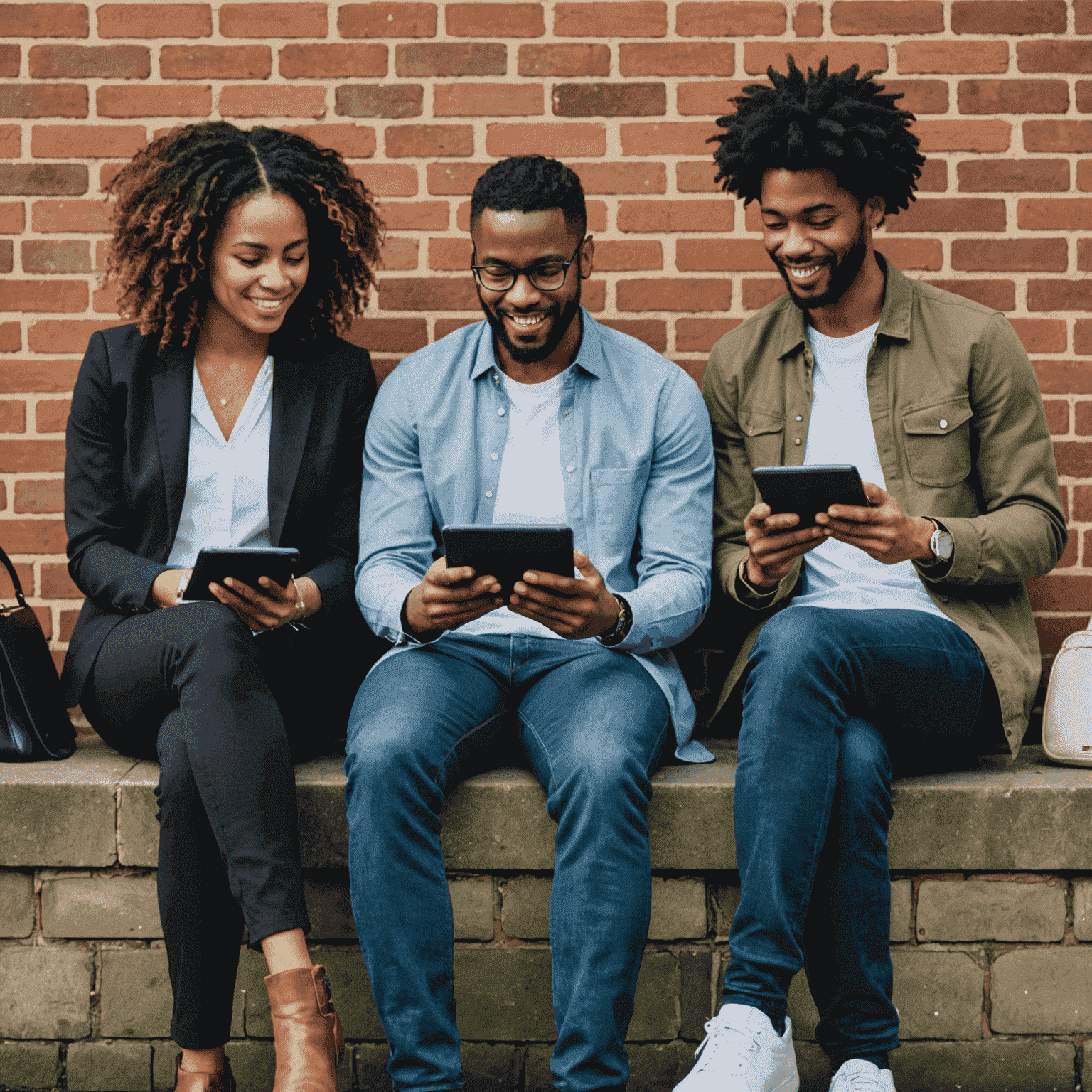 A diverse group of UK workers engaging with digital devices, symbolizing the digital skills gap in the workforce