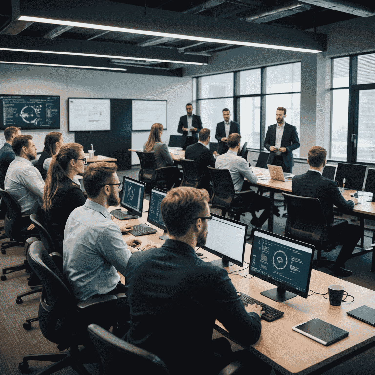 A group of employees attending a cybersecurity training session