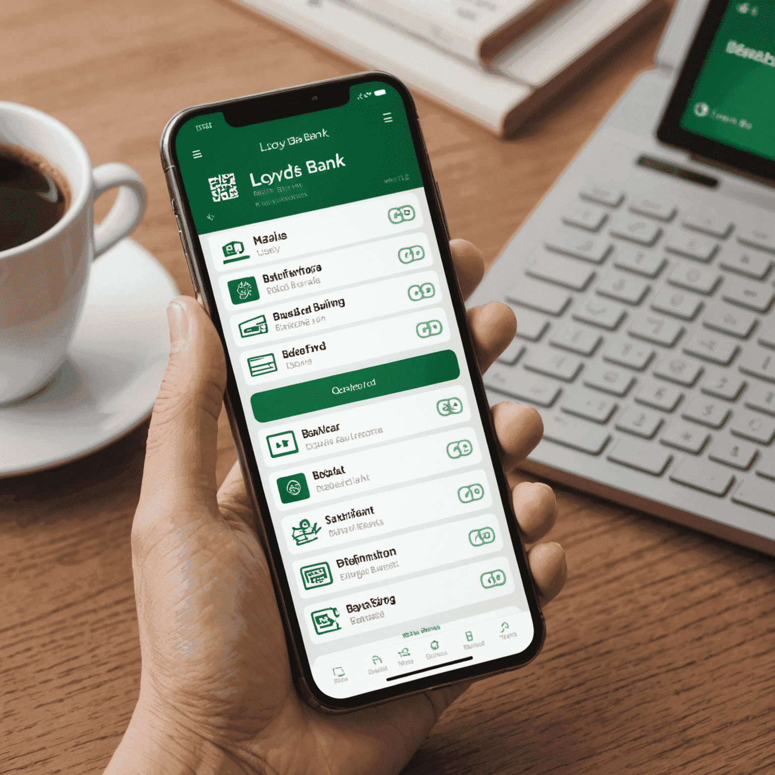 Lloyds Bank mobile app interface showing various digital banking features